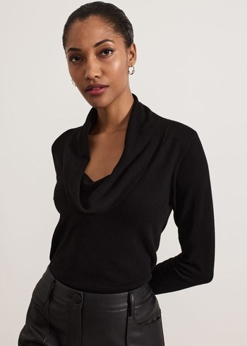 Phase Eight Lottie Cowl Neck Knitwear Black Australia | UX1743028